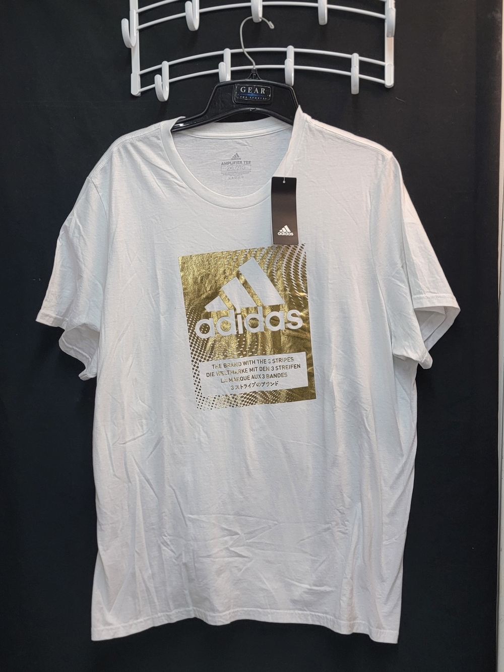adidas White Short Sleeve Tee with Metallic Gold Logo